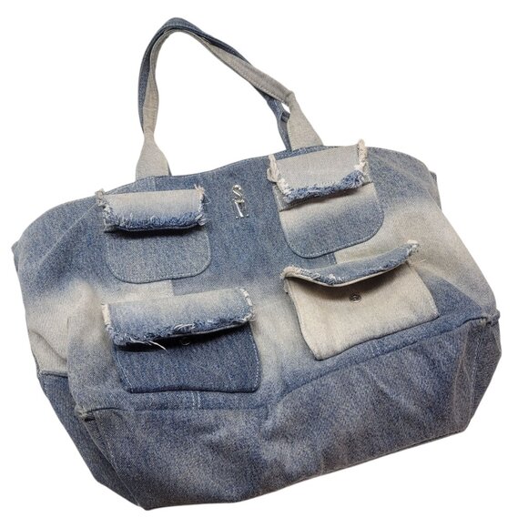 Steve Madden Banisia/Anisia Denim Multi-Pocket Tote Bag Blue Jean Large - Picture 9 of 15